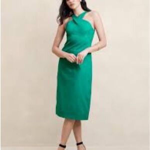 MOVING SALE!! NWOT Banana Republic Emerald Green Linen Blend MIDI Dress 0